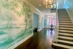 Monochrome Green Tree Residential Mural in Foyer