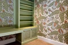 Christopher Farr Carnival Wallpaper Grass, Christopher Farr carnival Fabric Grass center self healing pin board, Custom Site Built Built-ins Painted Benjamin Moore Aura Satin. McLean, VA