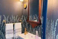 Farrow & Ball Feather Grass Wallpaper BP5106 Powder Room and Door Avenel, Potomac, Maryland