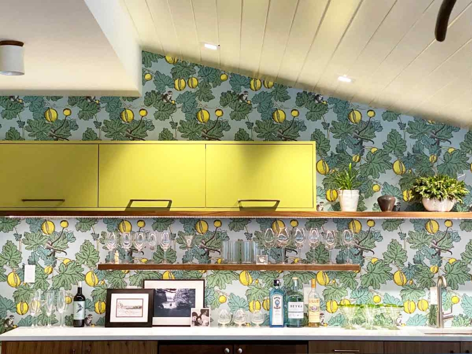 Cole & Son Frutto Proibito Seafoam and Lemon Wallpaper Installation in Bethesda, MD