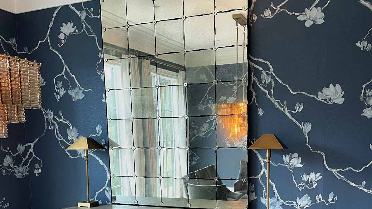 Phillip Jeffries Blossom Wallpaper around mirror
